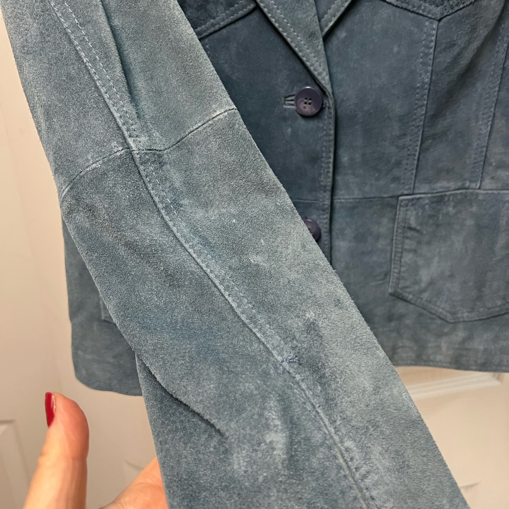 Caslon Vintage Blue Suede Blazer faded Leather Split Sleeves 4 Pocket Full Lined - Picture 10 of 15